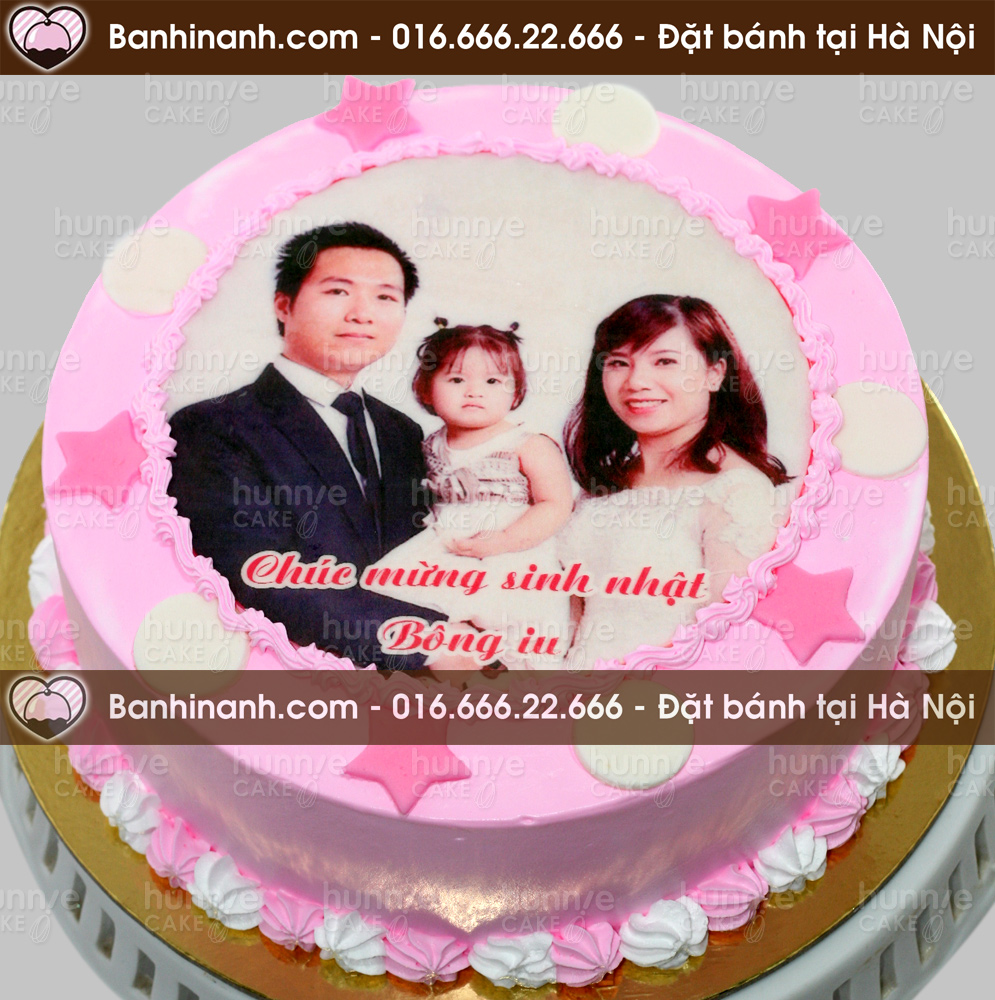 Bánh gato sinh nhật in ảnh gia đình tông hồng trang trí ngôi sao tặng cho bé gái 2144 - Bánh gato sinh nhật ngon đẹp
