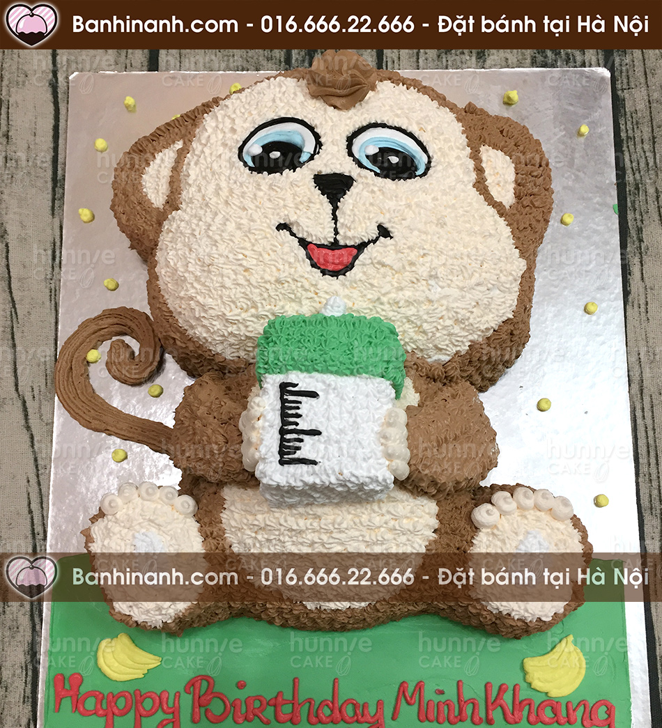 Bánh gato hình con khỉ tinh nghịch đang bú bình sữa dành cho các bé trai tuổi Thân 3054 - Bánh gato sinh nhật ngon đẹp