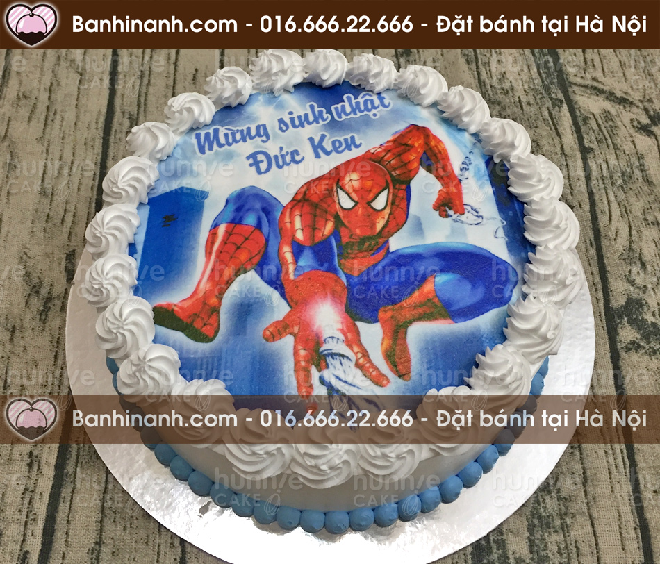 Bánh gato sinh nhật in hình người nhện SpiderMan đang đu dây bắn tơ chưởng bánh tặng các bé trai 2566 - Bánh gato sinh nhật ngon đẹp