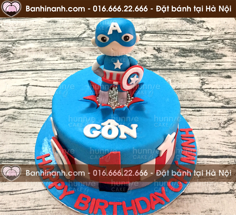 Bánh gato sinh nhật nặn 3D hình đội trưởng mỹ nhí cute - Captain America cực vui nhộn tặng bé trai 3204 - Bánh gato sinh nhật ngon đẹp