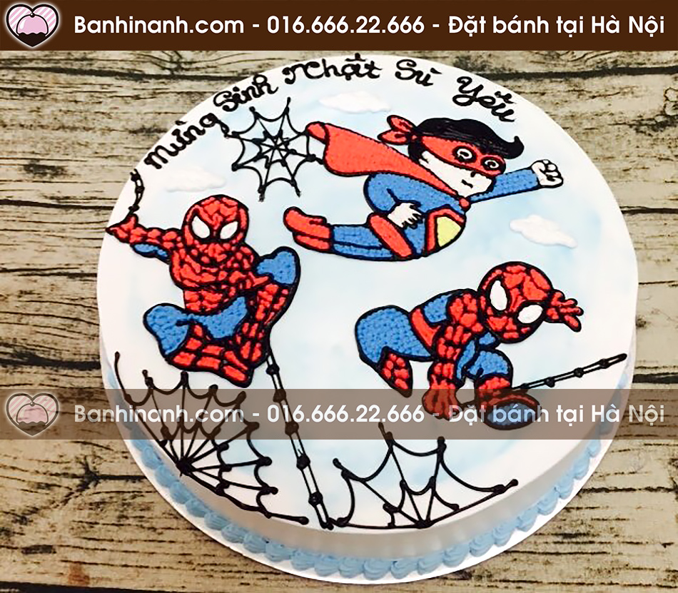 Bánh sinh nhật đẹp hình siêu nhân Superman và bộ đôi người nhện SpiderMan 3860 - Bánh gato sinh nhật ngon đẹp