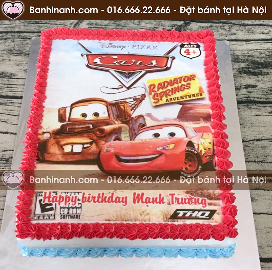 Bánh sinh nhật đẹp in ảnh đôi bạn thân McQueen tia chớp và xe kéo Mater trong phim Cars 2689 - Bánh gato sinh nhật ngon đẹp