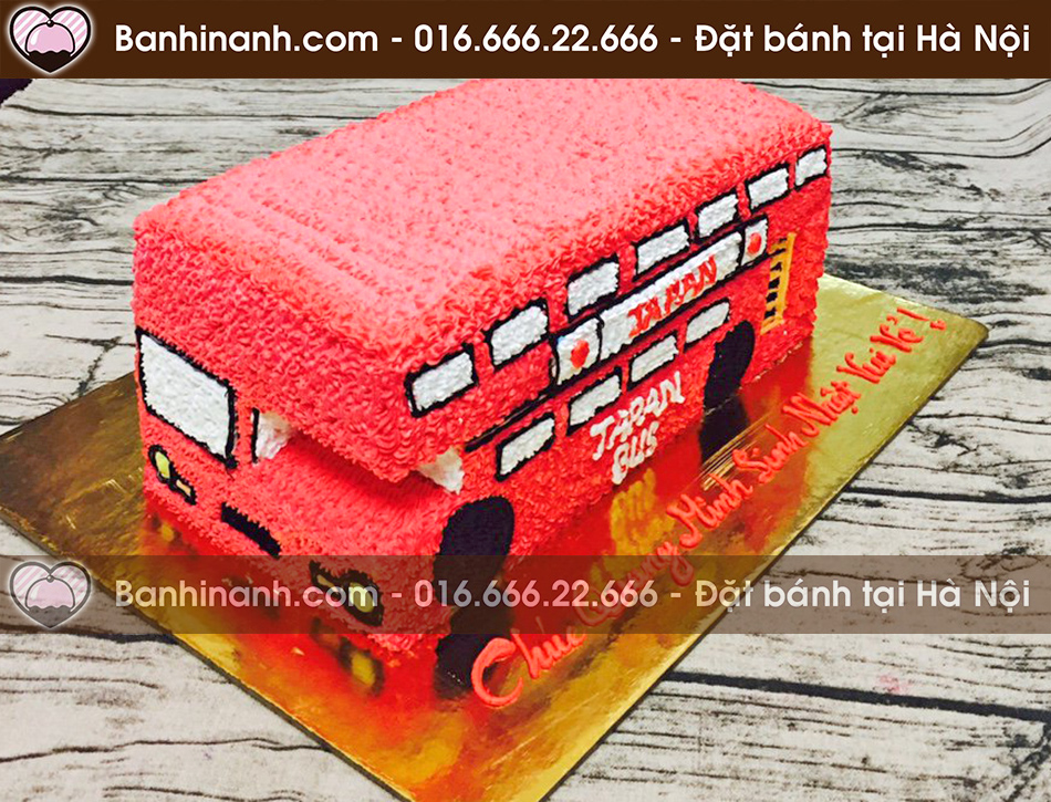 Bánh sinh nhật đẹp tạo hình một chiếc xe bus 2 tầng cực kỳ hầm hố tặng các bé trai 1391 - Bánh gato sinh nhật ngon đẹp