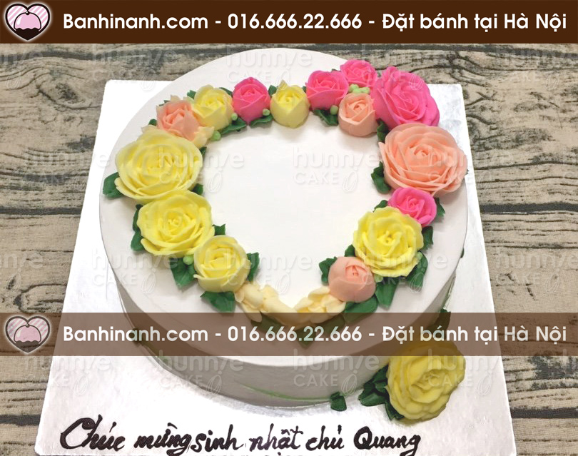 Bánh sinh nhật hoa kem bơ Hàn Quốc kết thành hình trái tim tông mầu vàng hồng tặng vợ, bạn gái 3413 - Bánh gato sinh nhật ngon đẹp