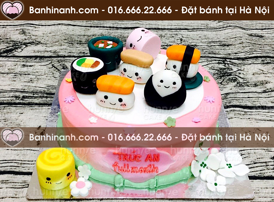 Bánh sinh nhật tặng bé gái với hình ảnh cơm cuốn và Sushi rất yêu 3566 - Bánh gato sinh nhật ngon đẹp