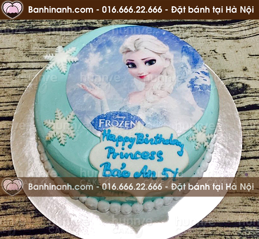 Bánh sinh nhật in ảnh Elsa - nữ hoàng băng giá và những bông tuyết tông xanh tặng bé gái 2663 - Bánh gato sinh nhật ngon đẹp