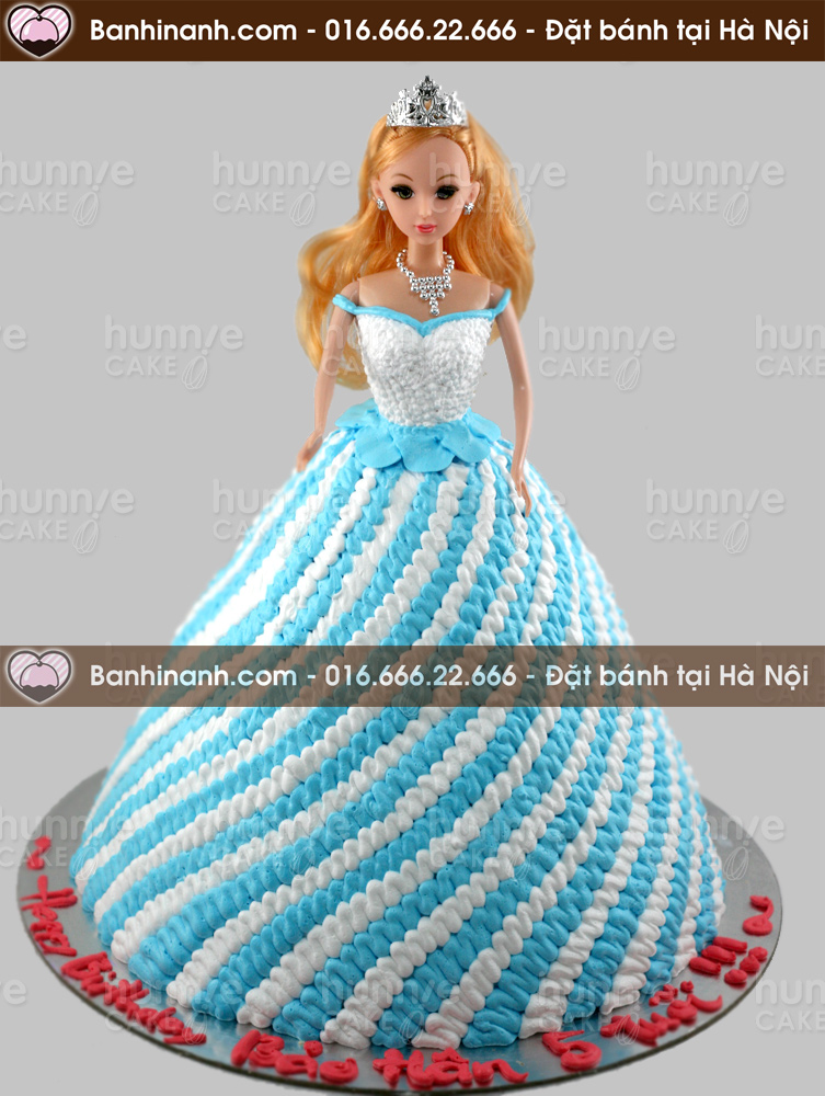 Bánh Gato búp bê xinh váy xoắn xanh trắng quý phái 2364 - Bánh gato sinh nhật ngon đẹp