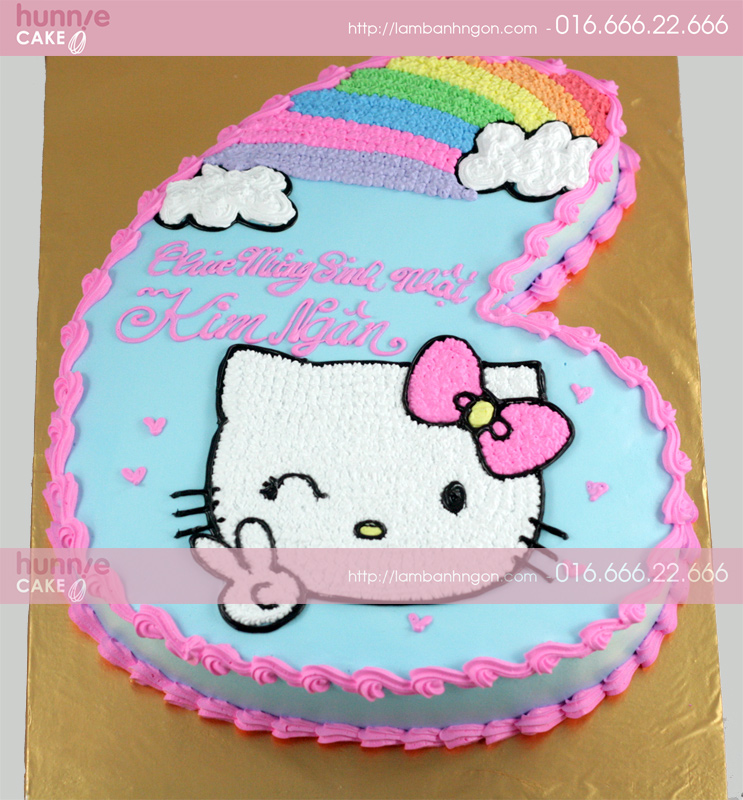 Bánh sinh nhật hình số 6 vẽ hình Kitty và cầu vồng cực đáng yêu 571 - Bánh gato sinh nhật ngon đẹp