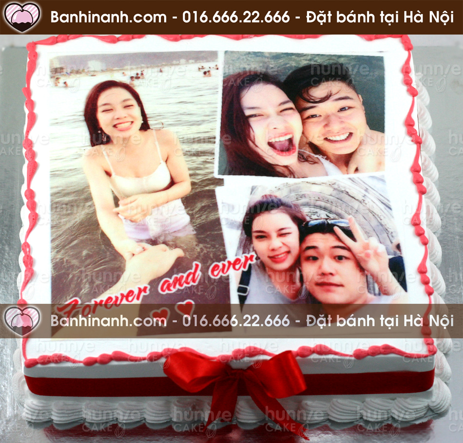 Bánh sinh nhật in ảnh gia đình tông đỏ, thắt nơ đỏ sang trọng 2555 - Bánh gato sinh nhật ngon đẹp