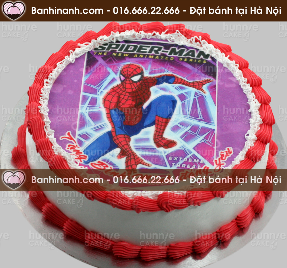 Bánh gato sinh nhật kem tươi in hình siêu nhân người nhện - Spider Man tặng bé trai 2664 - Bánh gato sinh nhật ngon đẹp